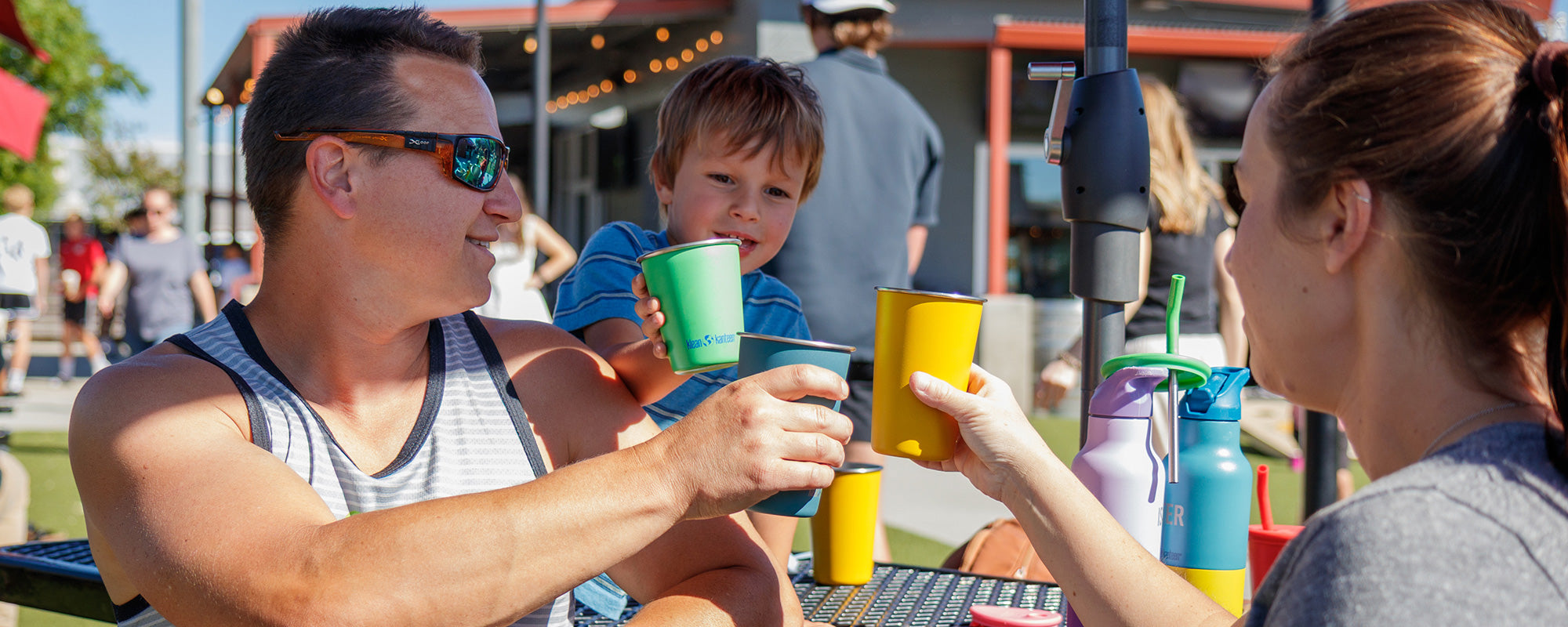 Father's Day Gifts - dad with kids and cups and pints