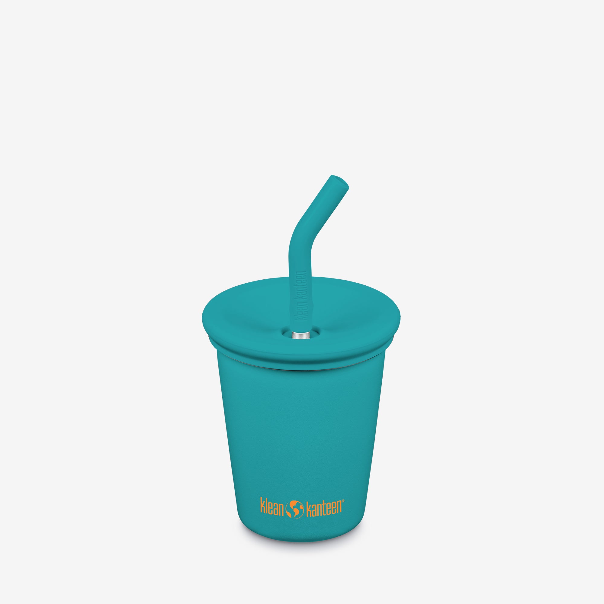 Teal Klean Kanteen cup with straw lid on a white background