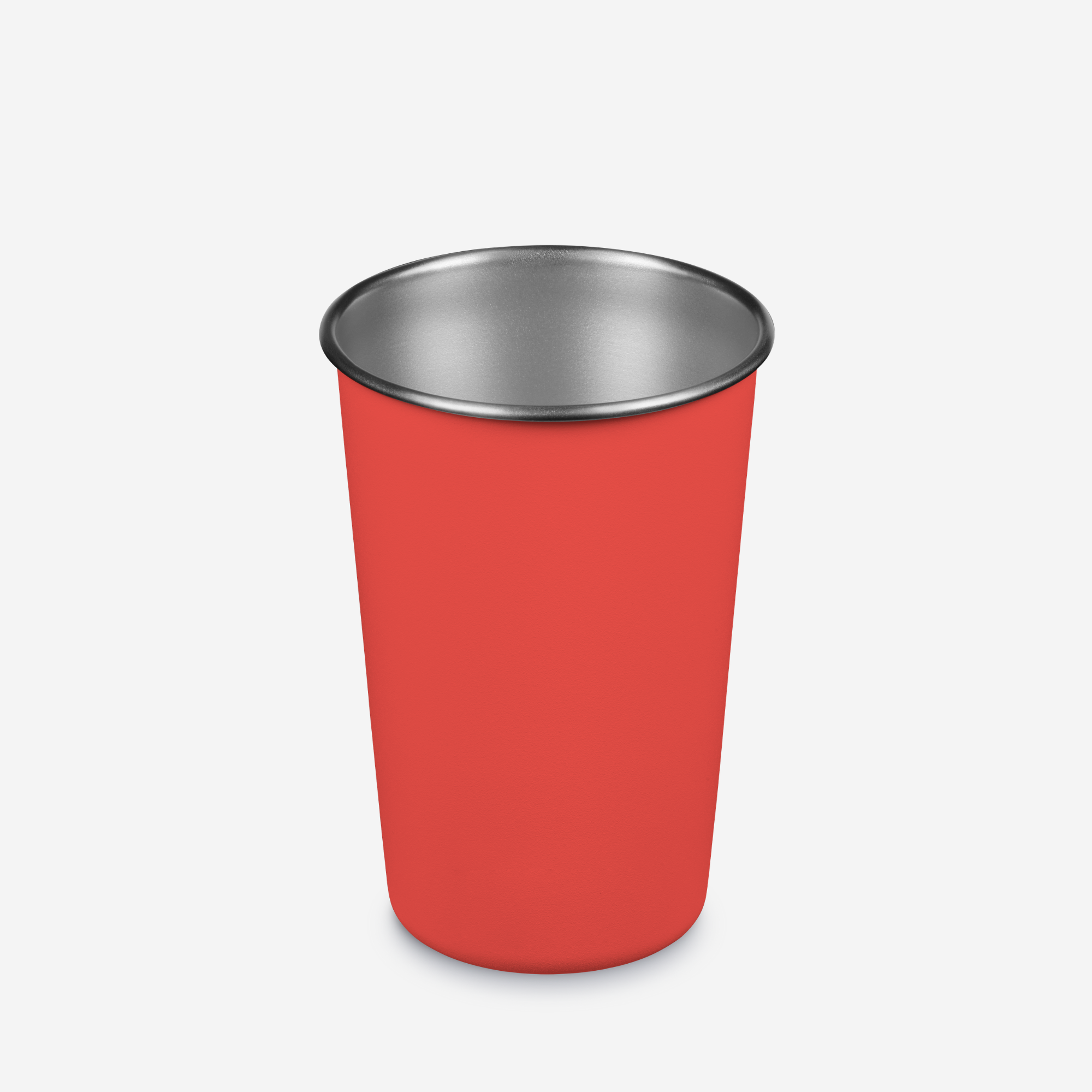 Red cup with a silver rim on a white background