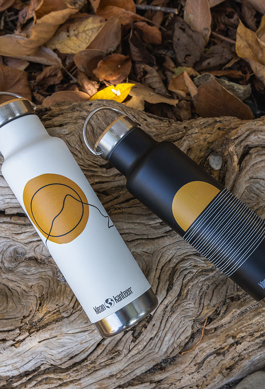 Graphic Water Bottles with Sunset and Mountain