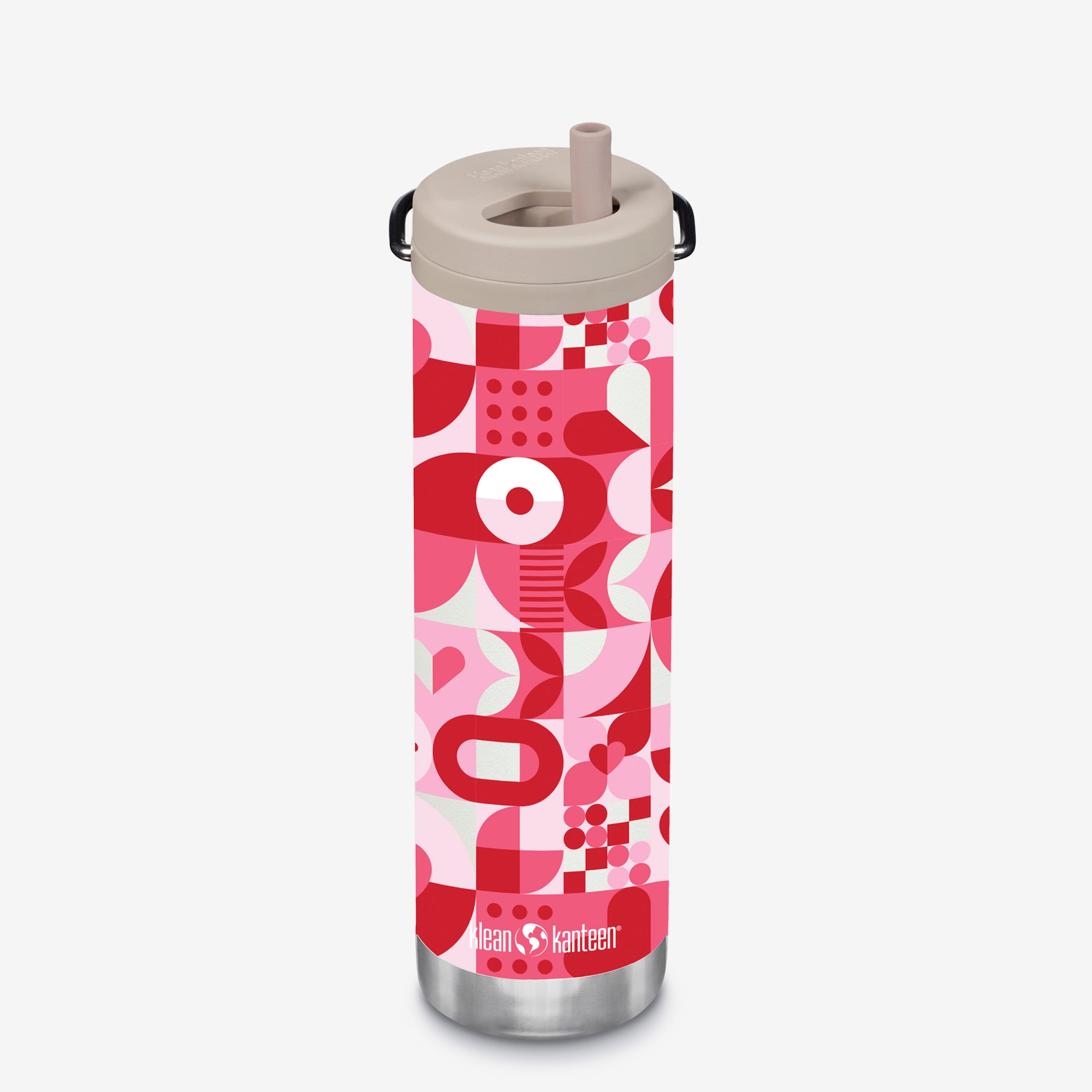 Pink and red valentine's day patterned water bottle with Klean Kanteen logo