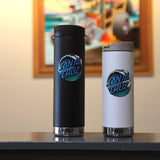 Two tumblers, one black and one white, with 'Santa Cruz' logos and graphics