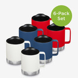 Set of six colorful camp mugs