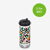 12oz Insulated Water Bottle with Straw Lid - Leopard Print design - 2 for $60