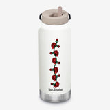 White water bottle with Santa Cruz red rose graphics on back of Klean Kanteen