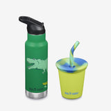 Kid's Sippy Cup and Water Bottle Set - Dinosaurs + Lime Green