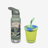 Kid's Sippy Cup and Water Bottle Set - Mountains + Lime Green