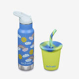 Kid's Sippy Cup and Water Bottle Set - Rainbows + Lime Green
