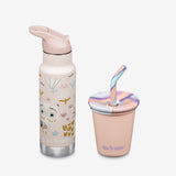 Kid's Sippy Cup and Water Bottle Set - Owls + Peach