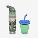 Kid's Sippy Cup and Water Bottle Set - Mountains + Green