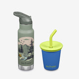 Kid's Sippy Cup and Water Bottle Set - Mountains + Blue