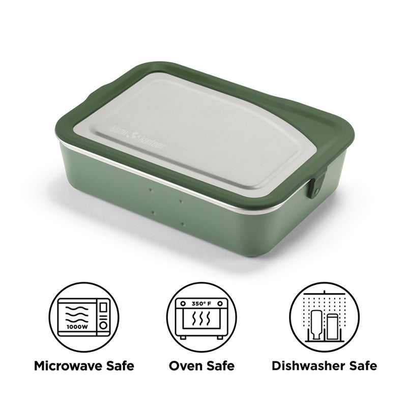 Steel lunch box is microwave safe and oven safe