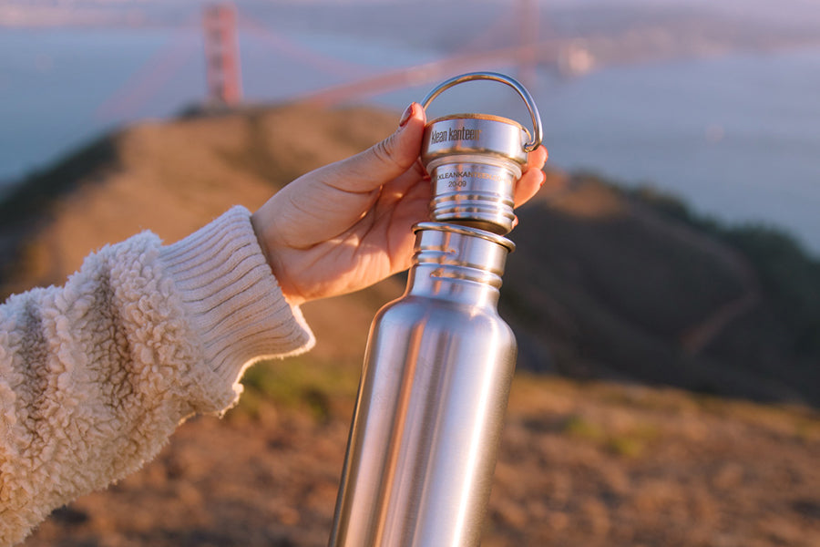 Bamboo Cap and Mirror Stainless Water Bottle