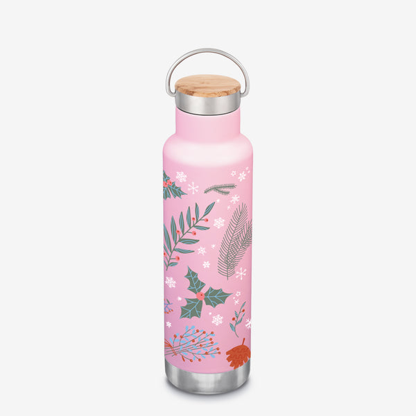 Insulated Water Bottle with Winter and Holiday Graphics - Holly 20oz