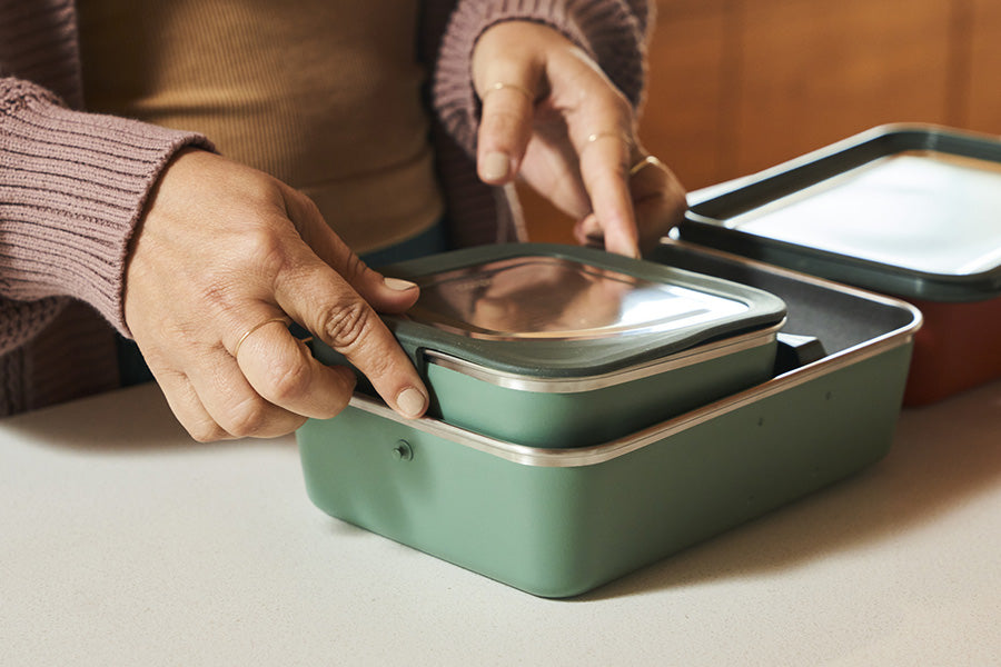 Steel lunch boxes and food containers nesting