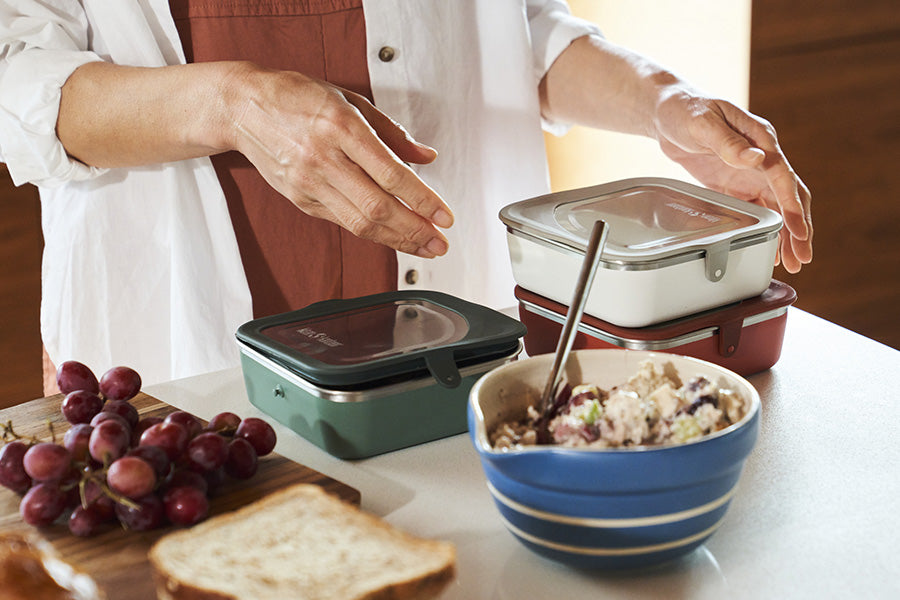 Steel lunch boxes in kitchen