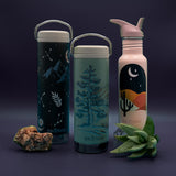 Three outdoor graphics water bottles
