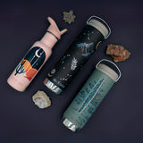 Three outdoor graphics water bottles - top down view flat lay