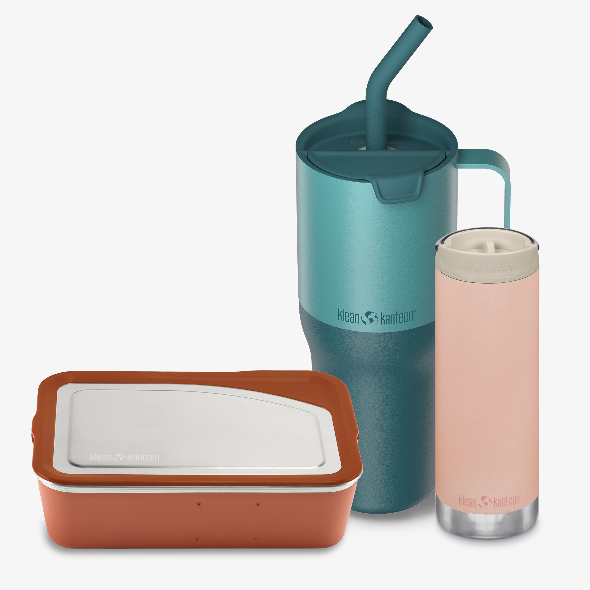Three insulated containers with different designs on a white background