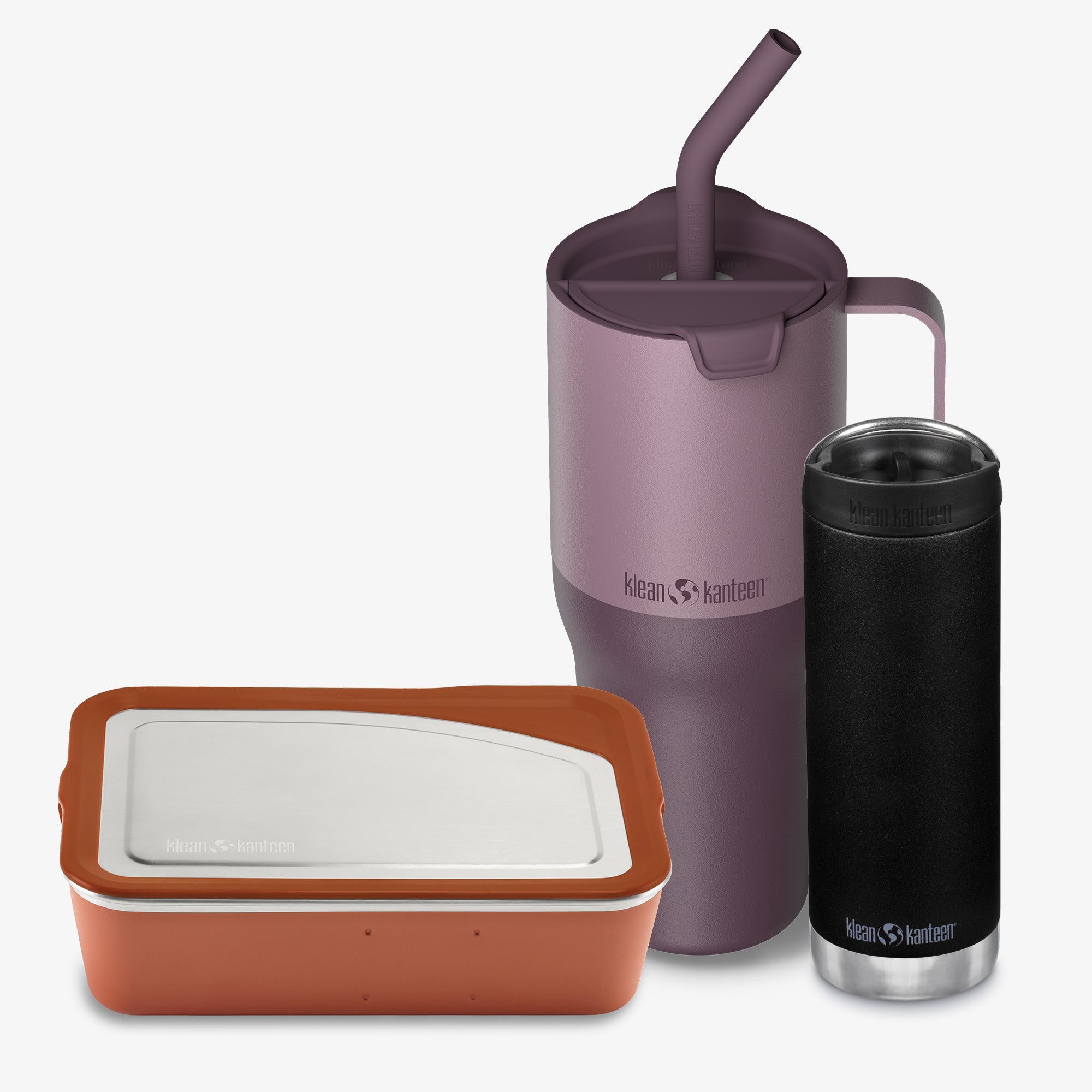 Three insulated containers with different designs on a white background