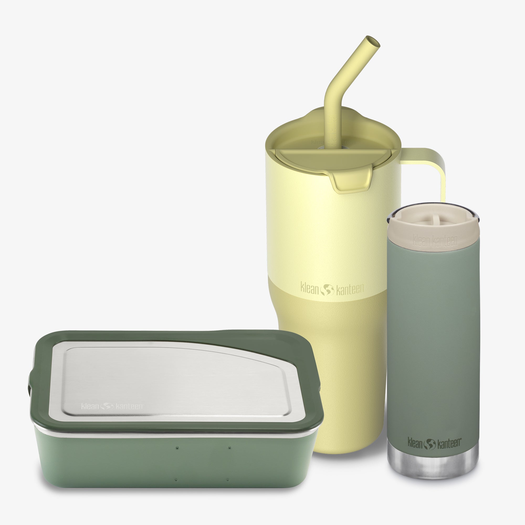 Two insulated containers with lids and a straw on a white background