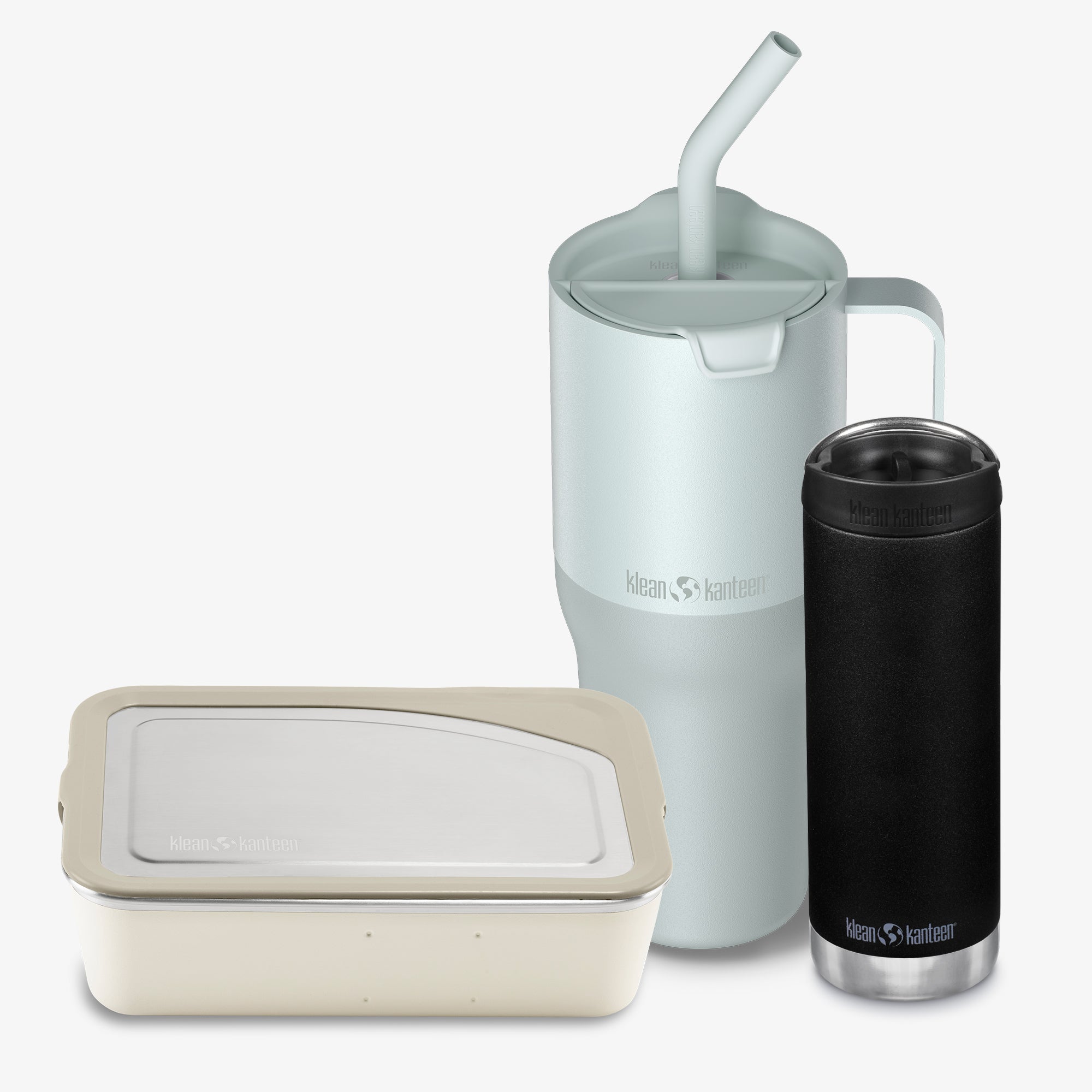 Set of reusable containers with a white background