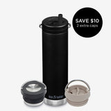 20oz Water Bottle Bundle with 3 caps - Black