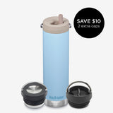 20oz Water Bottle Bundle with 3 caps - Light Blue