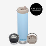 20oz Water Bottle Bundle with 3 caps - Light Blue