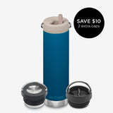 20oz Water Bottle Bundle with 3 caps - Blue