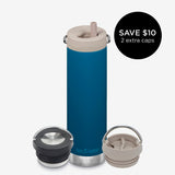 20oz Water Bottle Bundle with 3 caps - Blue