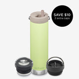 20oz Water Bottle Bundle with 3 caps - Lime Green
