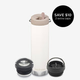 20oz Water Bottle Bundle with 3 caps - White