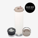 20oz Water Bottle Bundle with 3 caps -White