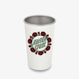White pint cup with 'Santa Cruz' logo featuring a rose ring graphic