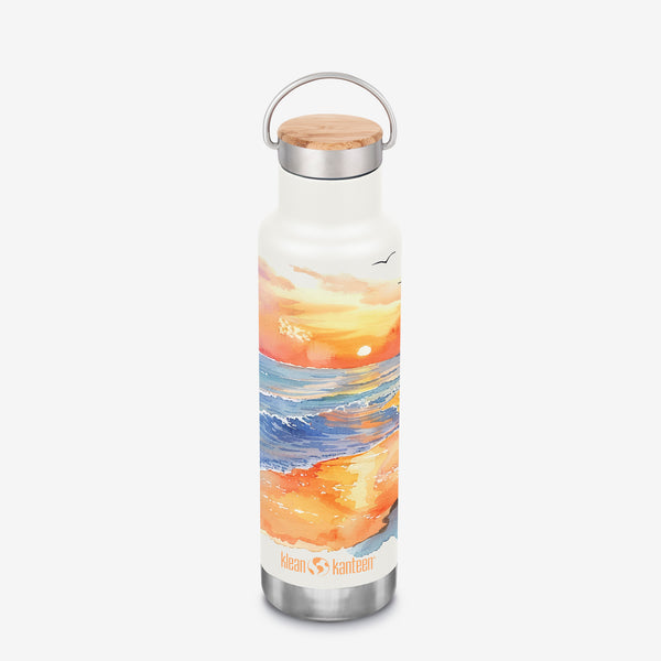 Earth Day - insulated water bottle with bamboo cap - beach graphic