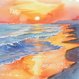 Closeup of watercolor beach scene graphic