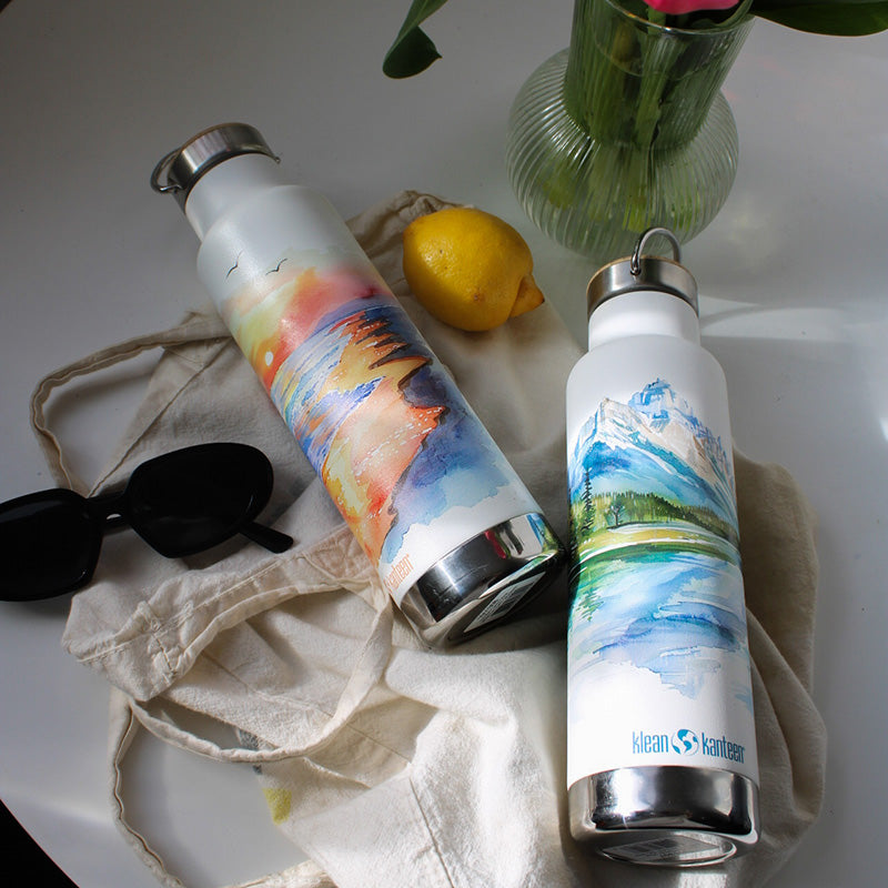 Earth Day graphic bottles on counter