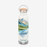 Earth Day - insulated water bottle with bamboo cap - mountain graphic