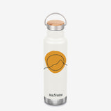 Insulated Water Bottle with Mountain Graphic and Bamboo Cap
