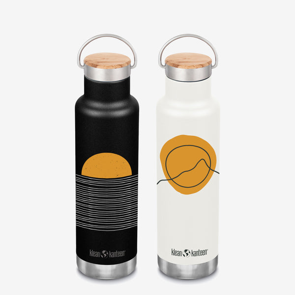 Insulated Water Bottle with Mountain and Sunset Graphics - both designs