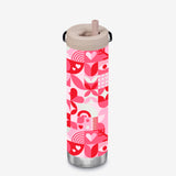 Pink and red valentine's day patterned water bottle with straw lid