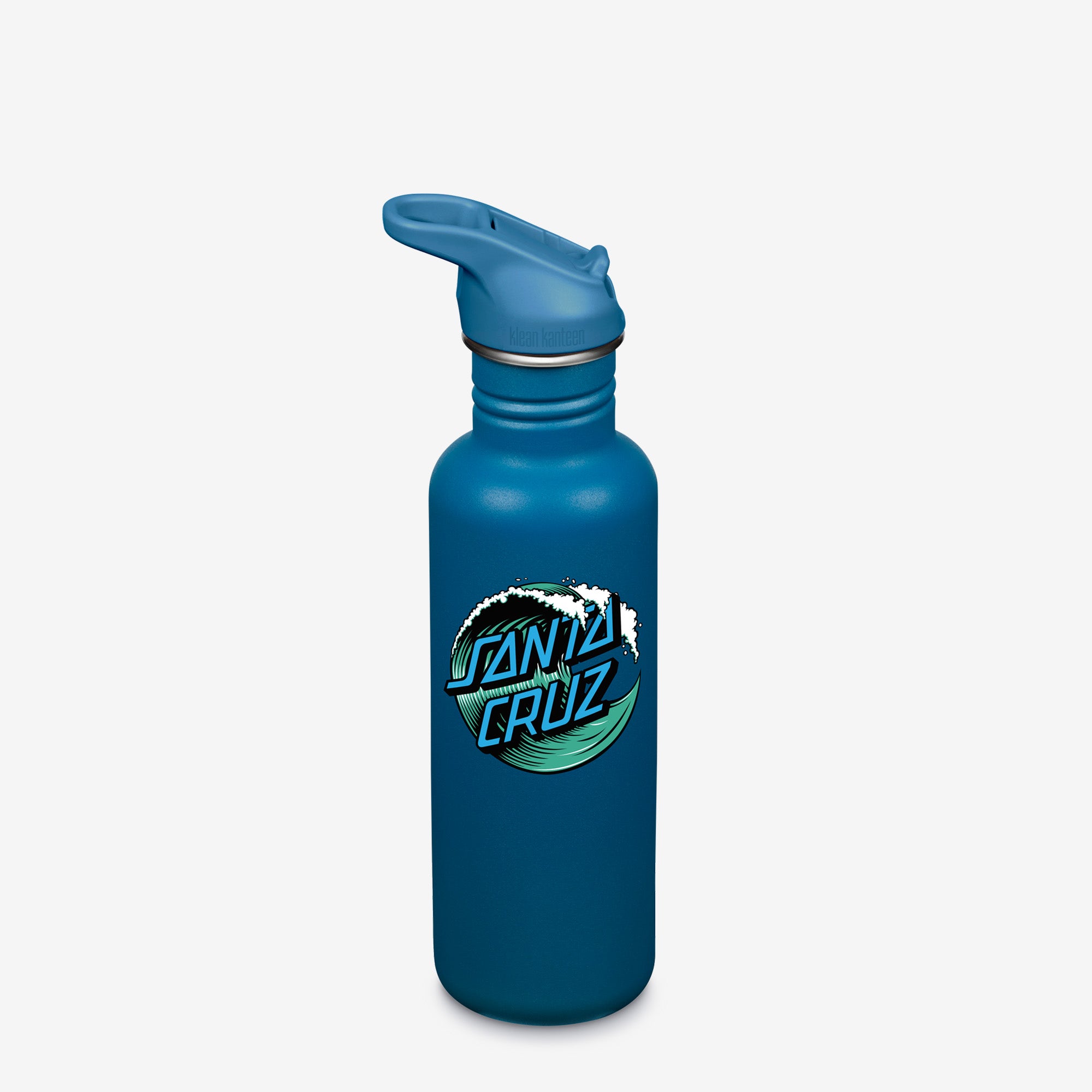 27oz Water Bottle - blue with Santa Cruz wave graphic
