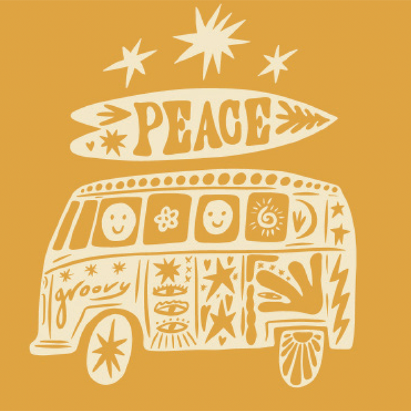 Peace hippie bus graphic close up