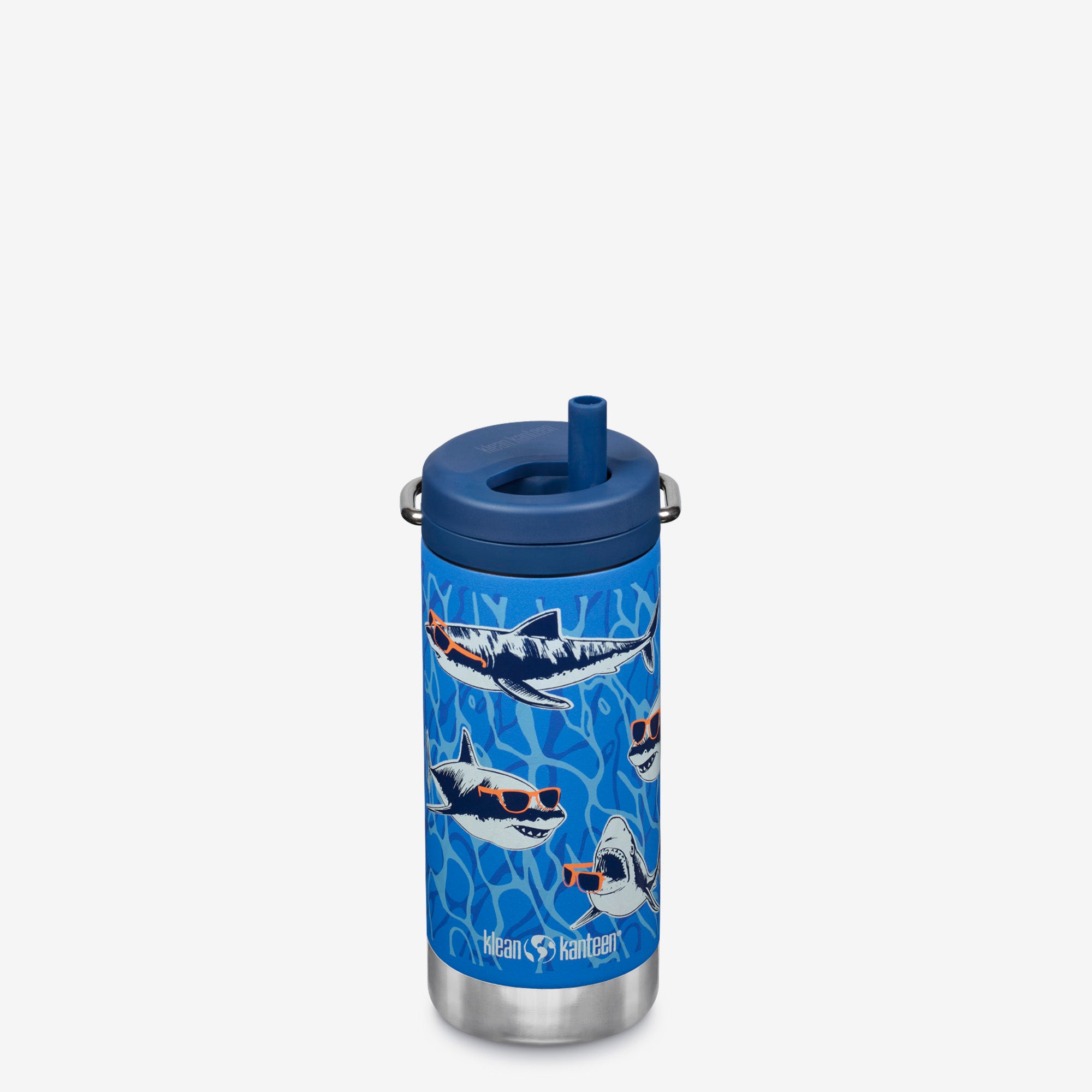 12oz Insulated Water Bottle with Straw Lid - Sharks on Shades design