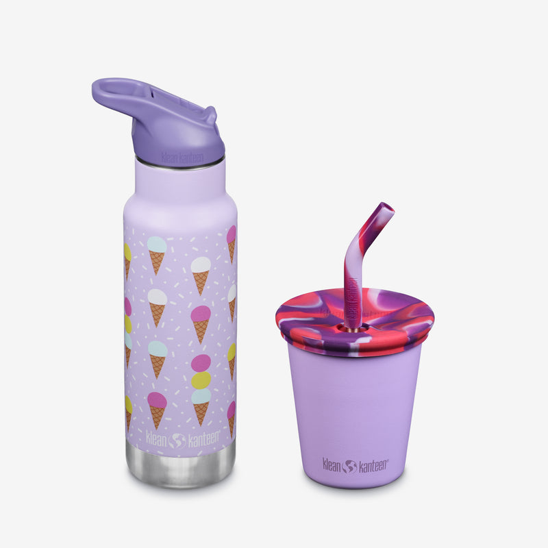 Kid's Sippy Cup and Water Bottle Set - Ice Cream + Purple