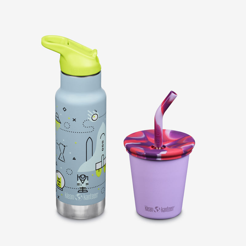 Kid's Sippy Cup and Water Bottle Set - Space Case + Purple