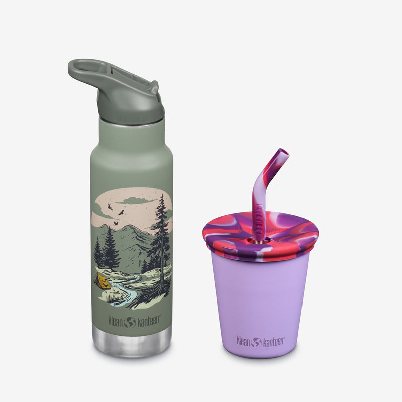 Kid's Sippy Cup and Water Bottle Set - Mountains + Purple