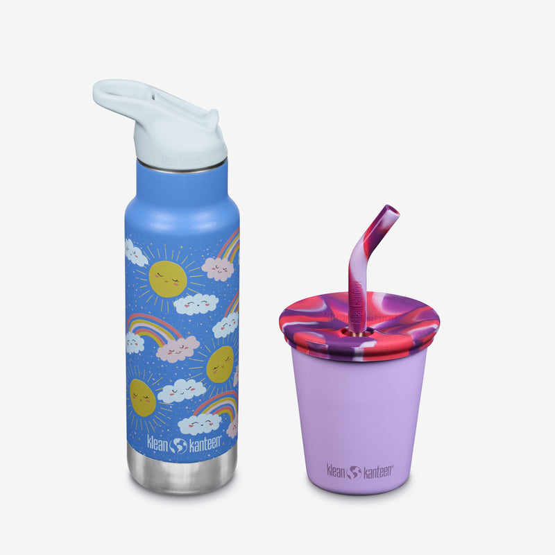 Kid's Sippy Cup and Water Bottle Set - Rainbows + Purple