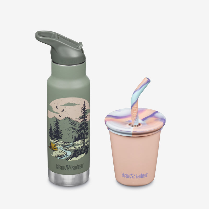 Kid's Sippy Cup and Water Bottle Set - Mountains + Peach